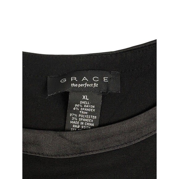 Grace Perfect Fit Black Knit Tunic Top Satin Trim Modern Chic Stretch Career XL - Picture 3 of 14